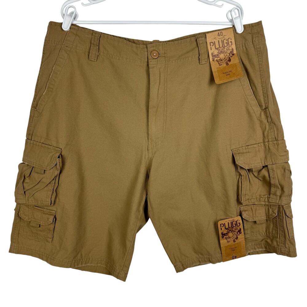 Men's Plugg‎ Brown Cargo Pockets Khaki Utility Workwear Carpenter Shorts sz 40